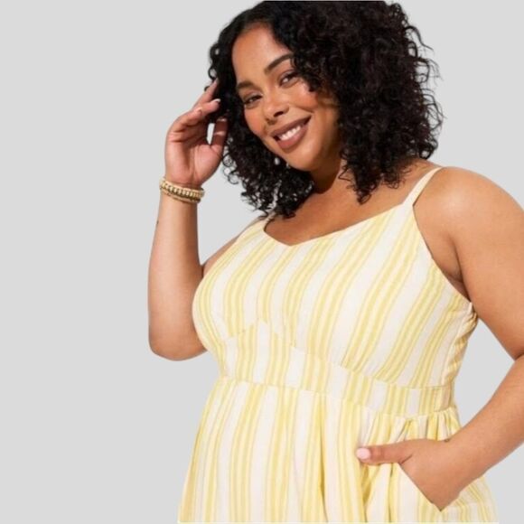 NEW TORRID Plus size maxi yellow & white striped challis sleeveless tiered dress - Picture 6 of 16